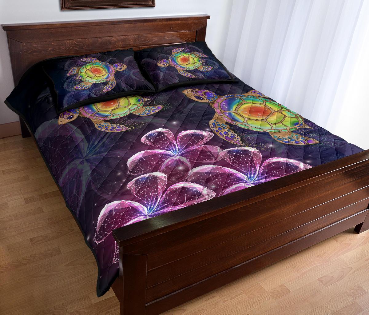 Hawaii Galaxy Turtle Hibiscus Quilt Bed Set - Polynesian Pride