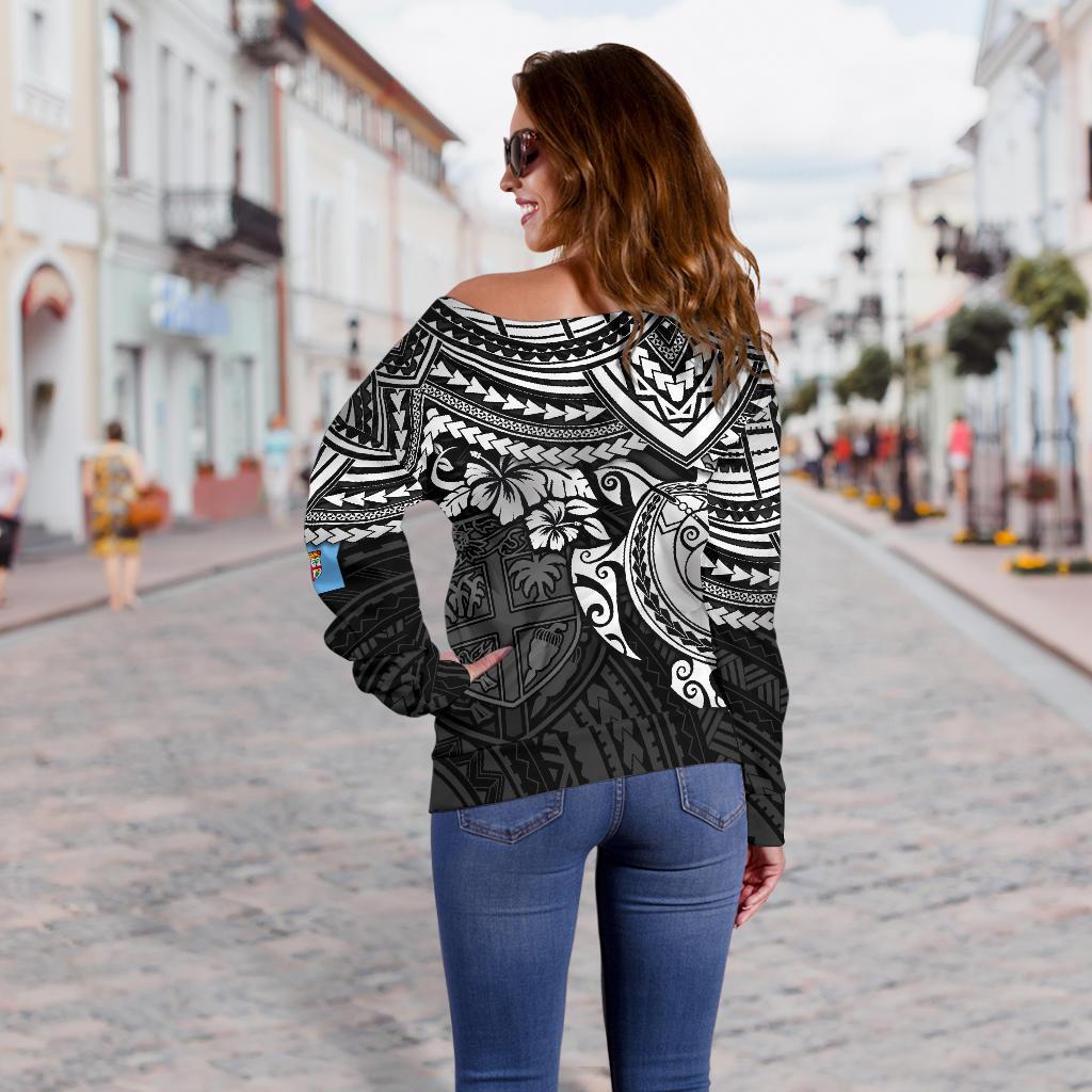 Fiji Polynesian Women's Off Shoulder Sweater - White Turtle - Polynesian Pride