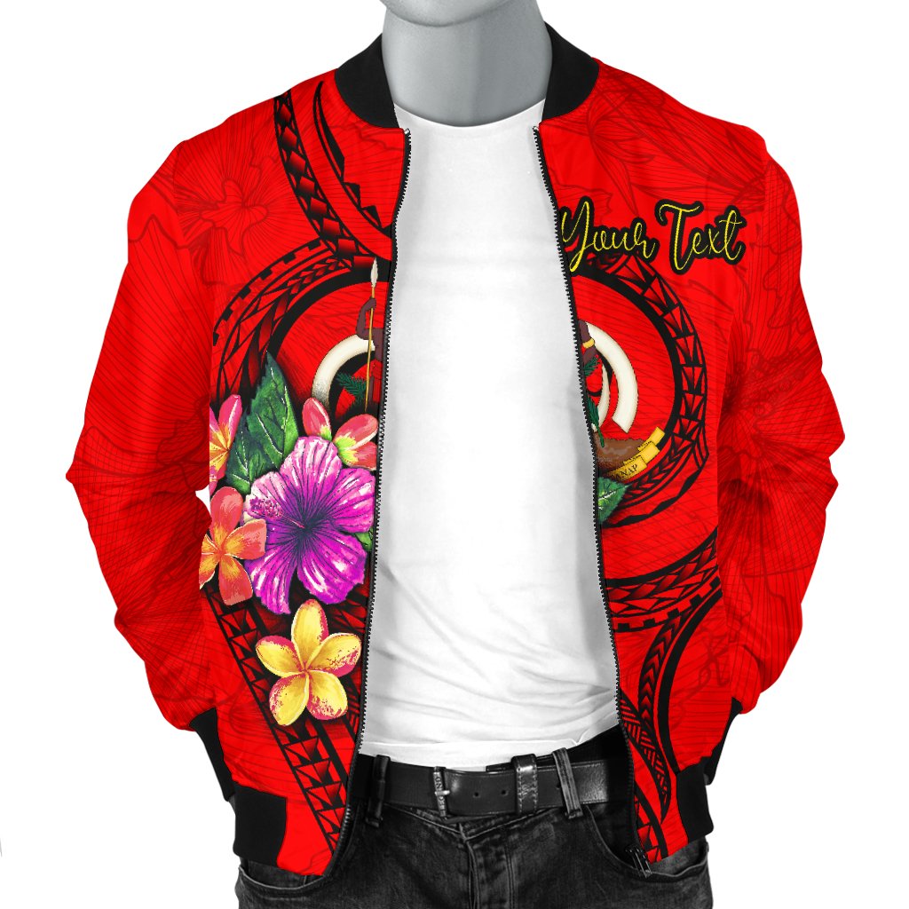 Vanuatu Polynesian Custom Personalised Men's Bomber Jacket - Floral With Seal Red - Polynesian Pride