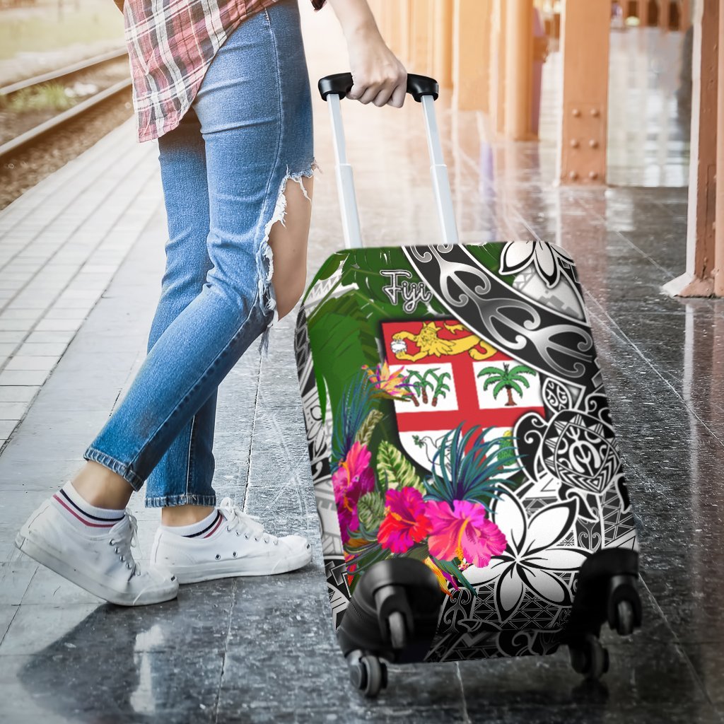 Fiji Luggage Covers White - Turtle Plumeria Banana Leaf - Polynesian Pride