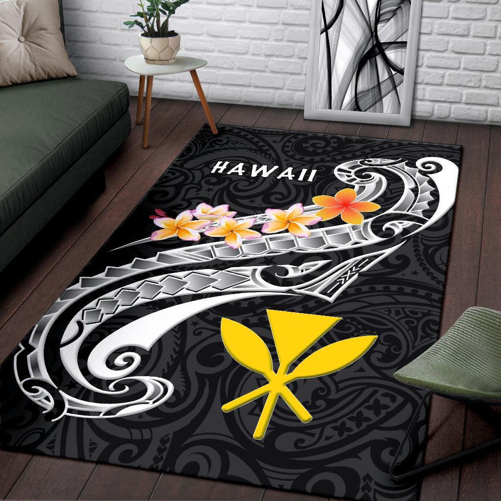 Hawaii Area Rug - Kanaka Maoli Polynesian Patterns Plumeria (Black) Black - Polynesian Pride