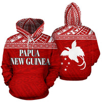 Papua New Guinea Polynesian ll Over Hoodie Red Horizontal Unisex Red - Polynesian Pride