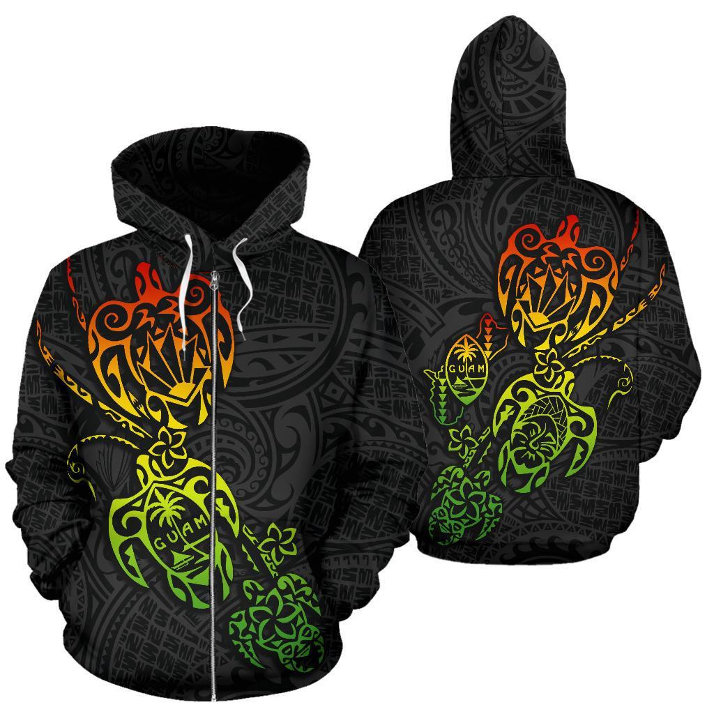 Zip up Hoodie Guam Family Turtles Map Polynesian Rasta Unisex Rasta - Polynesian Pride