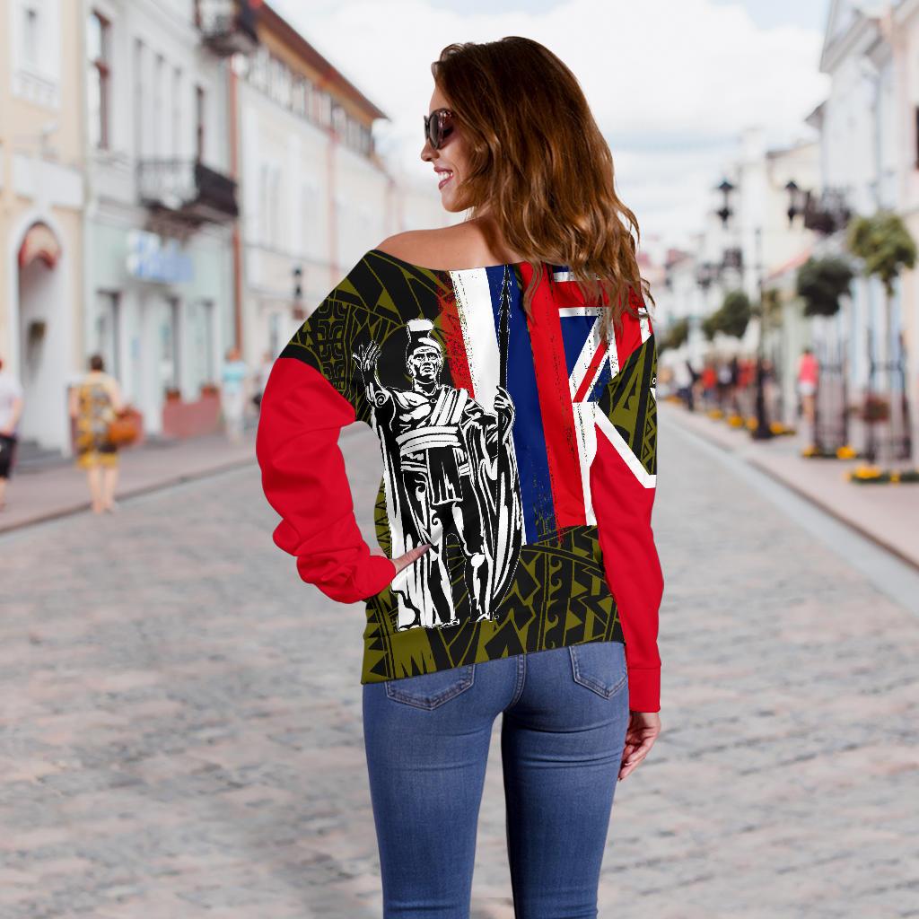 Hawaii Flag Flag Polynesian Women's Off Shoulder Sweater - Yellow - Polynesian Pride