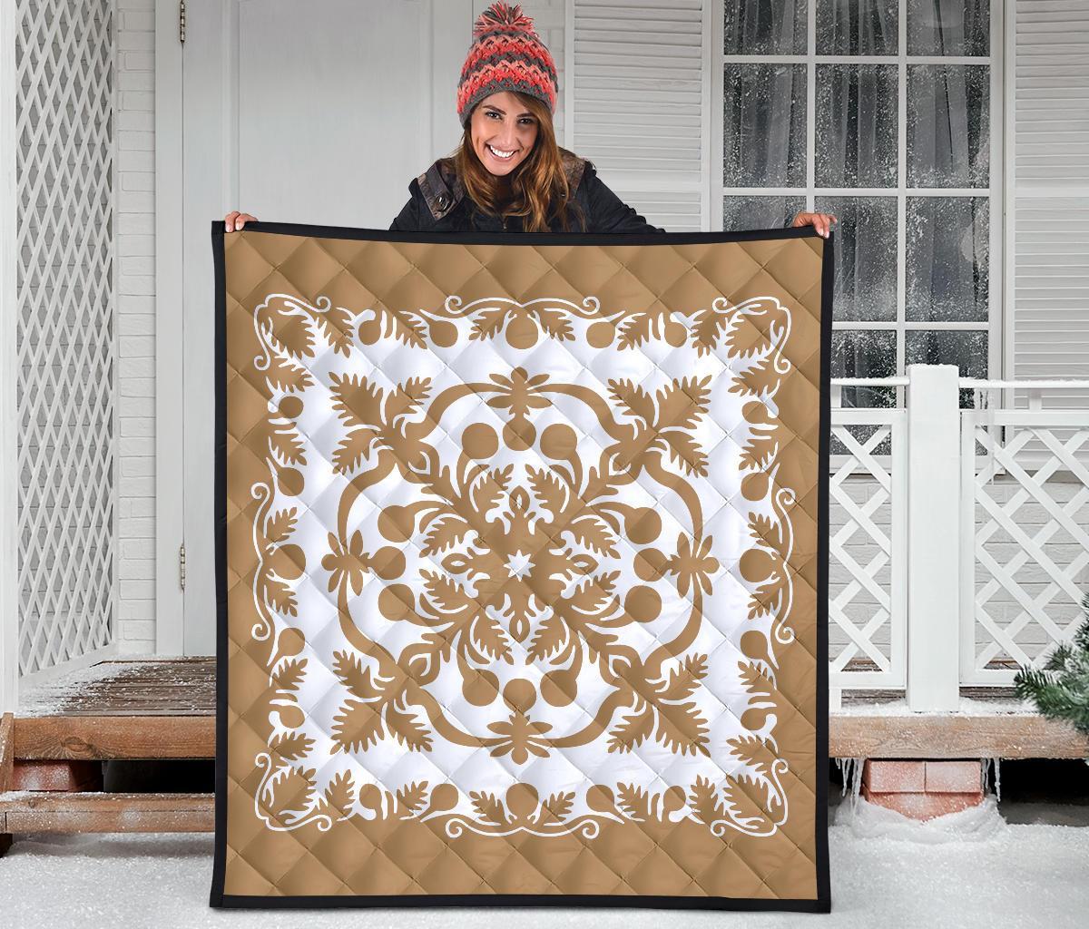 Hawaii Premium Quilt Royal Pattern - Gold And White - Polynesian Pride