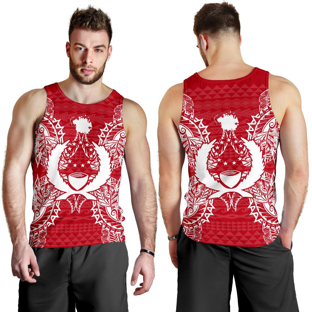 Pohnpei Polynesian Men Tank Top Map Red White - Polynesian Pride