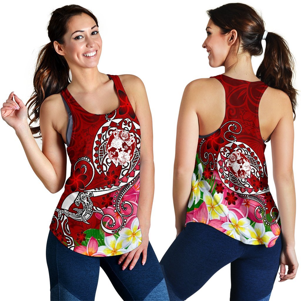 Tonga Women's Racerback Tank - Turtle Plumeria (Red) - Polynesian Pride