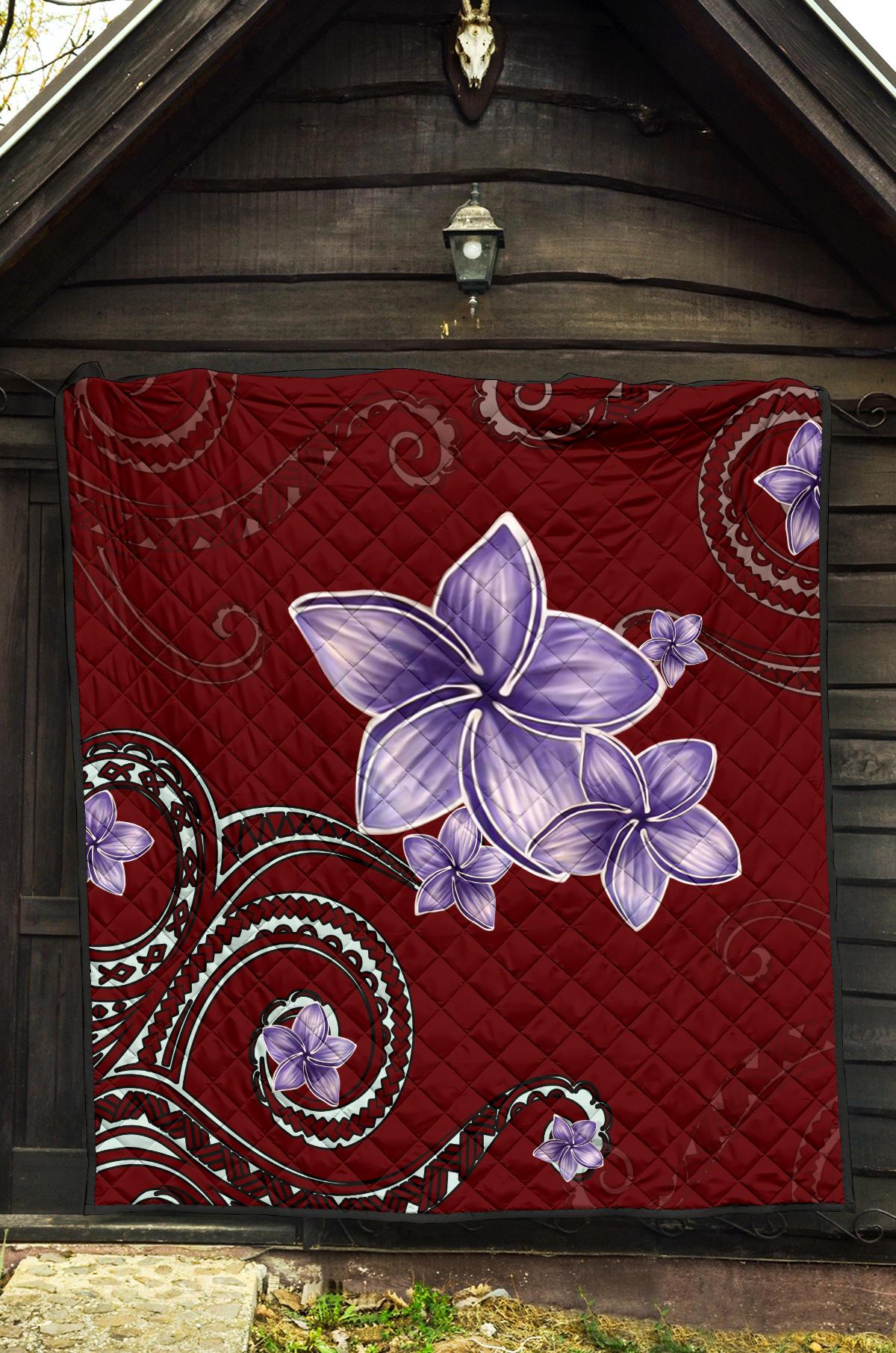 Plumeria Violet Polynesia Red Premium Quilt - Polynesian Pride