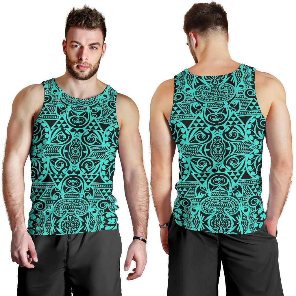 Polynesian Kakau Turtle Turquoise Hawaii Men's Tank Top - Polynesian Pride