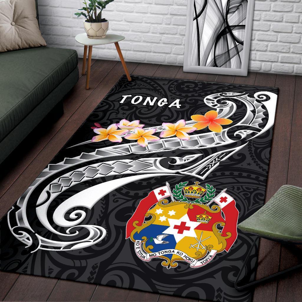 Tonga Area Rug - Tonga Seal Polynesian Patterns Plumeria (Black) Black - Polynesian Pride