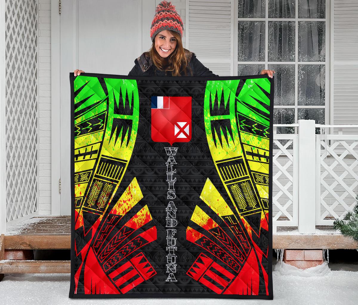 Wallis And Futuna Premium Quilt -Wallis And Futuna Coat Of Arms Polynesian Reggae Tattoo Red - Polynesian Pride