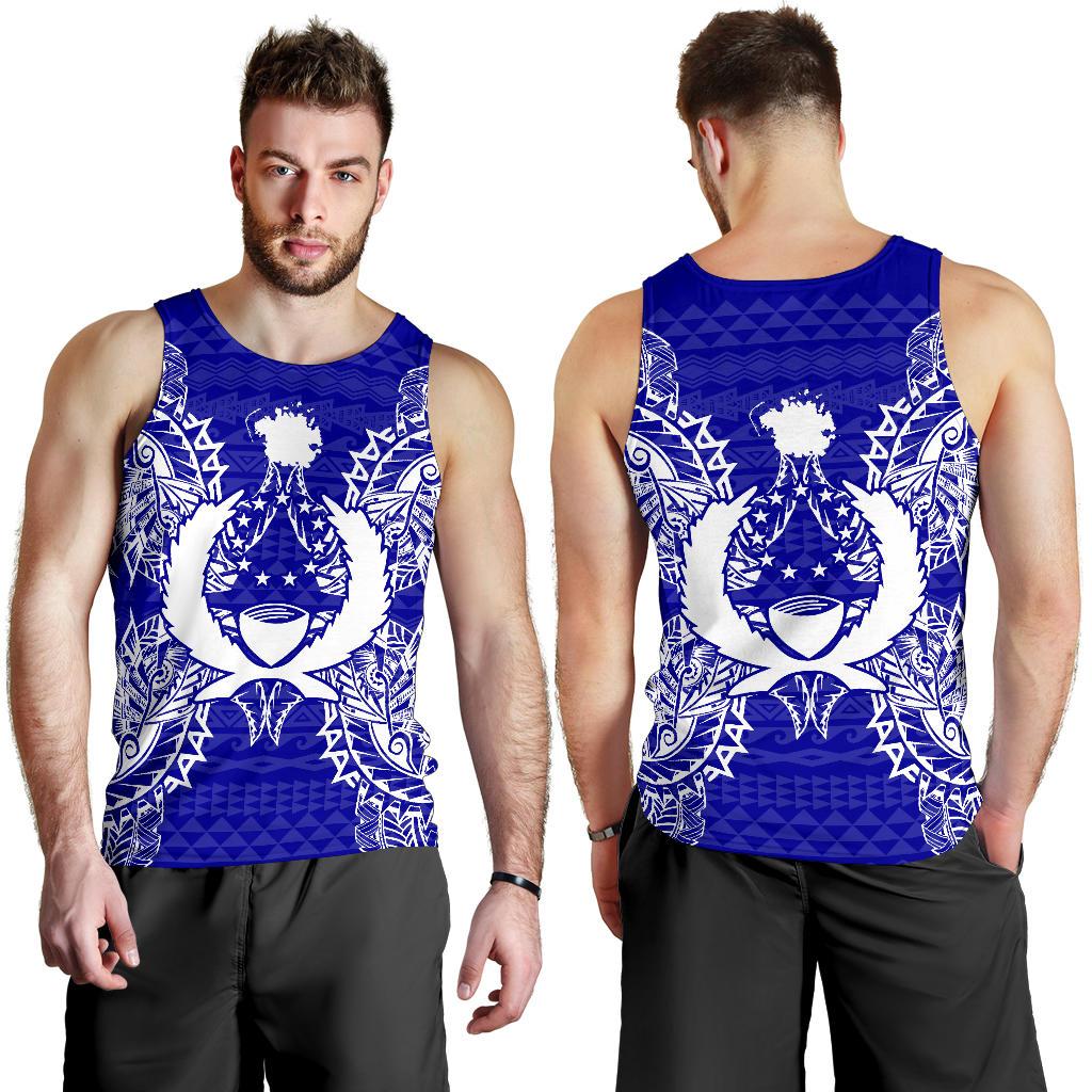 Pohnpei Polynesian Men Tank Top Map Blue - Polynesian Pride