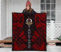 Vanuatu Premium Quilt - Vanuatu Coat Of Arms Polynesian Red Tattoo (Dark Red) - Polynesian Pride