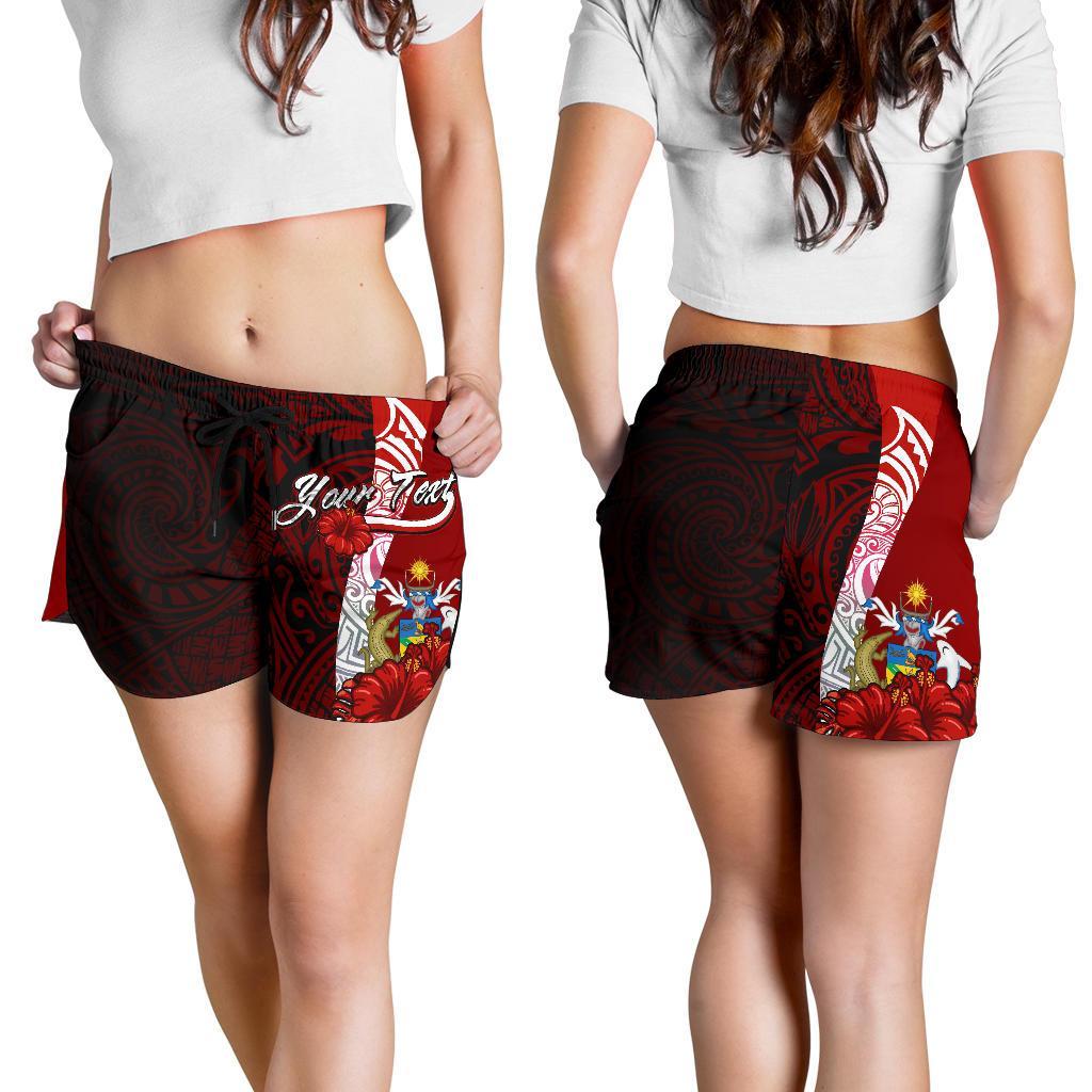 Solomon Islands Polynesian Custom Personalised Women's Shorts - Coat Of Arm With Hibiscus Women Red - Polynesian Pride