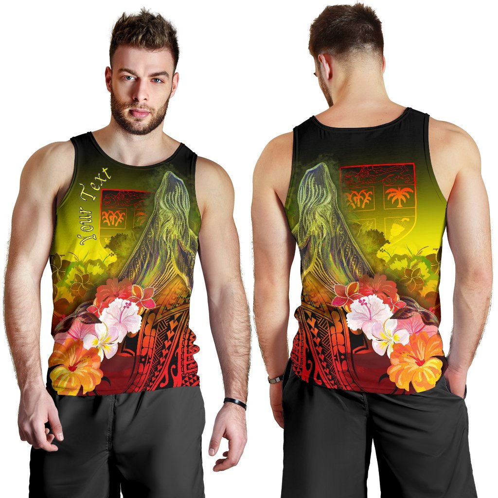 Fiji Custom Personalised Men's Tank Top - Humpback Whale with Tropical Flowers (Yellow) Yellow - Polynesian Pride