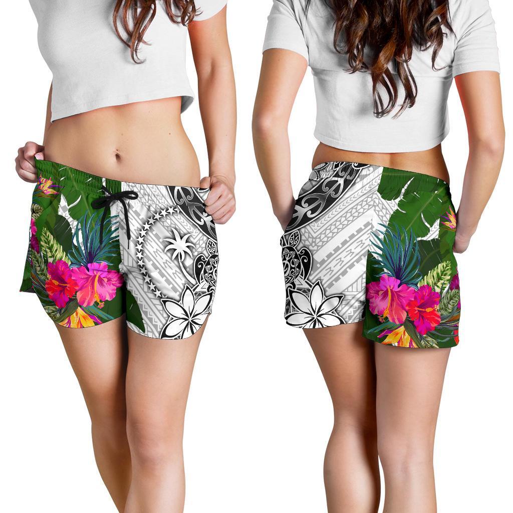 Chuuk Women's Short White - Turtle Plumeria Banana Leaf - Polynesian Pride