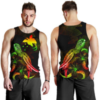 Papua New Guinea Polynesian Men Tank Top - Turtle With Blooming Hibiscus Reggae - Polynesian Pride