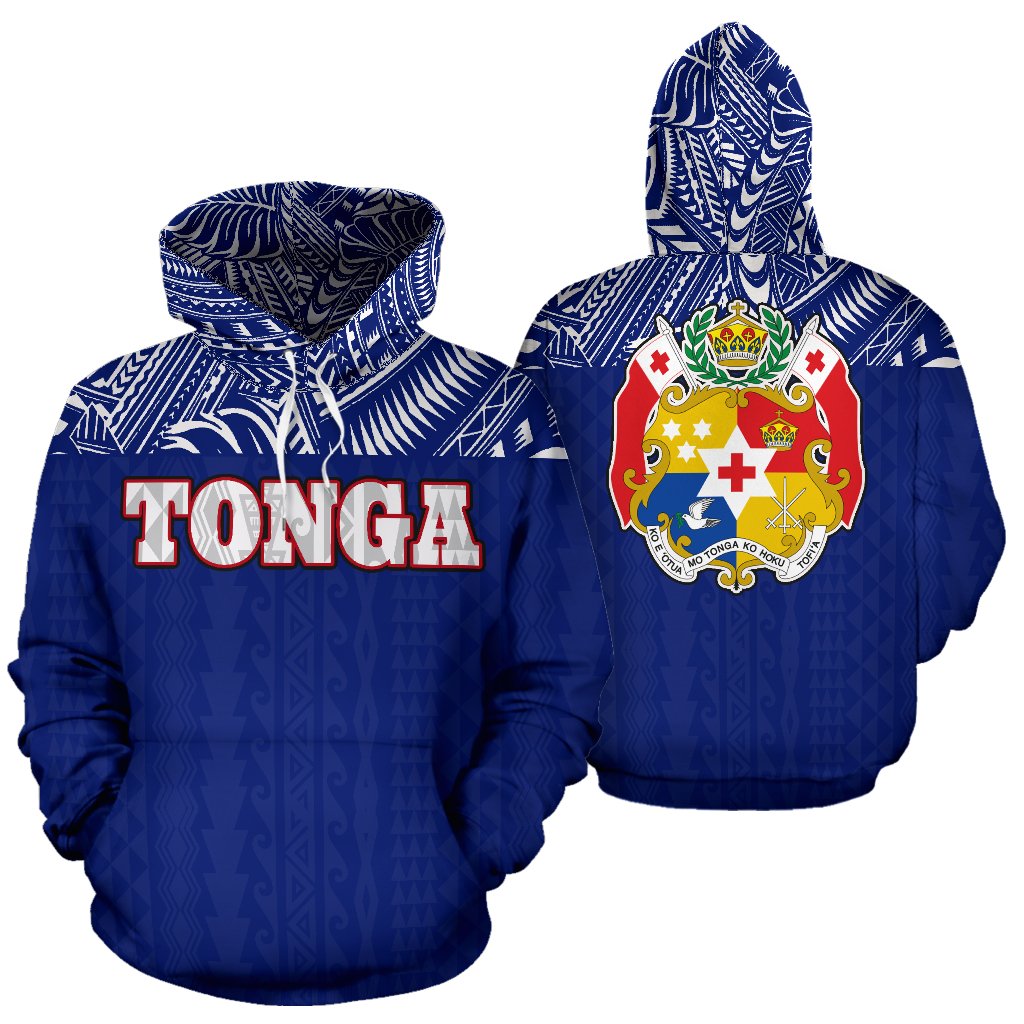Tonga All Over Hoodie Polynesian Blue Version Unisex White - Polynesian Pride