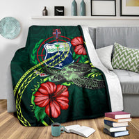 Samoa Polynesian Premium Blanket - Green Turtle Hibiscus - Polynesian Pride