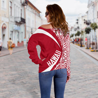Hawaii Turtle Polynesian Women's Off Shoulder Sweater - Circle Style - AH - Red - Polynesian Pride
