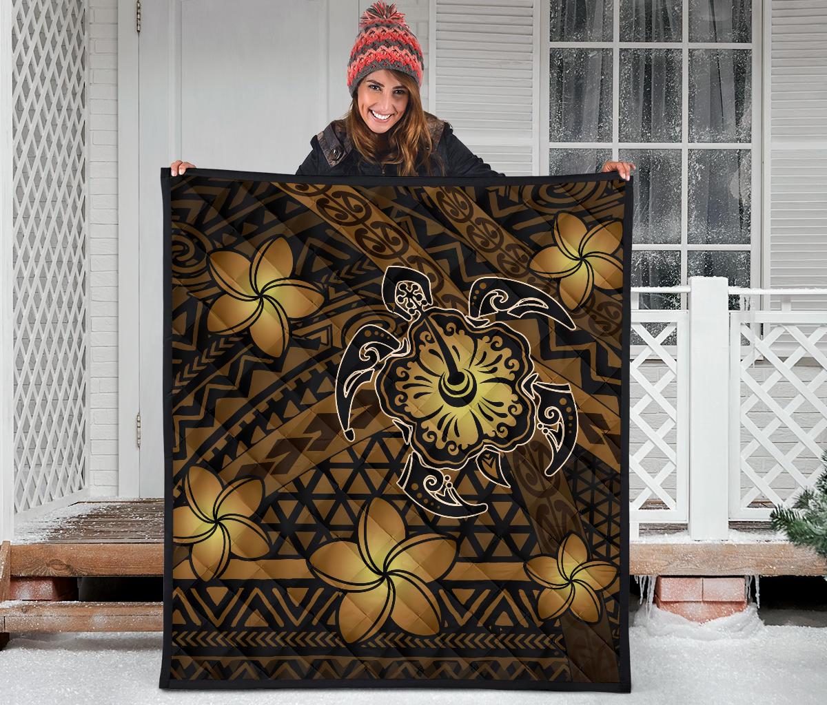 Hawaii Mix Polynesian Turtle Plumeria Premium Quilt - AH - Nick Style - Brown - Polynesian Pride