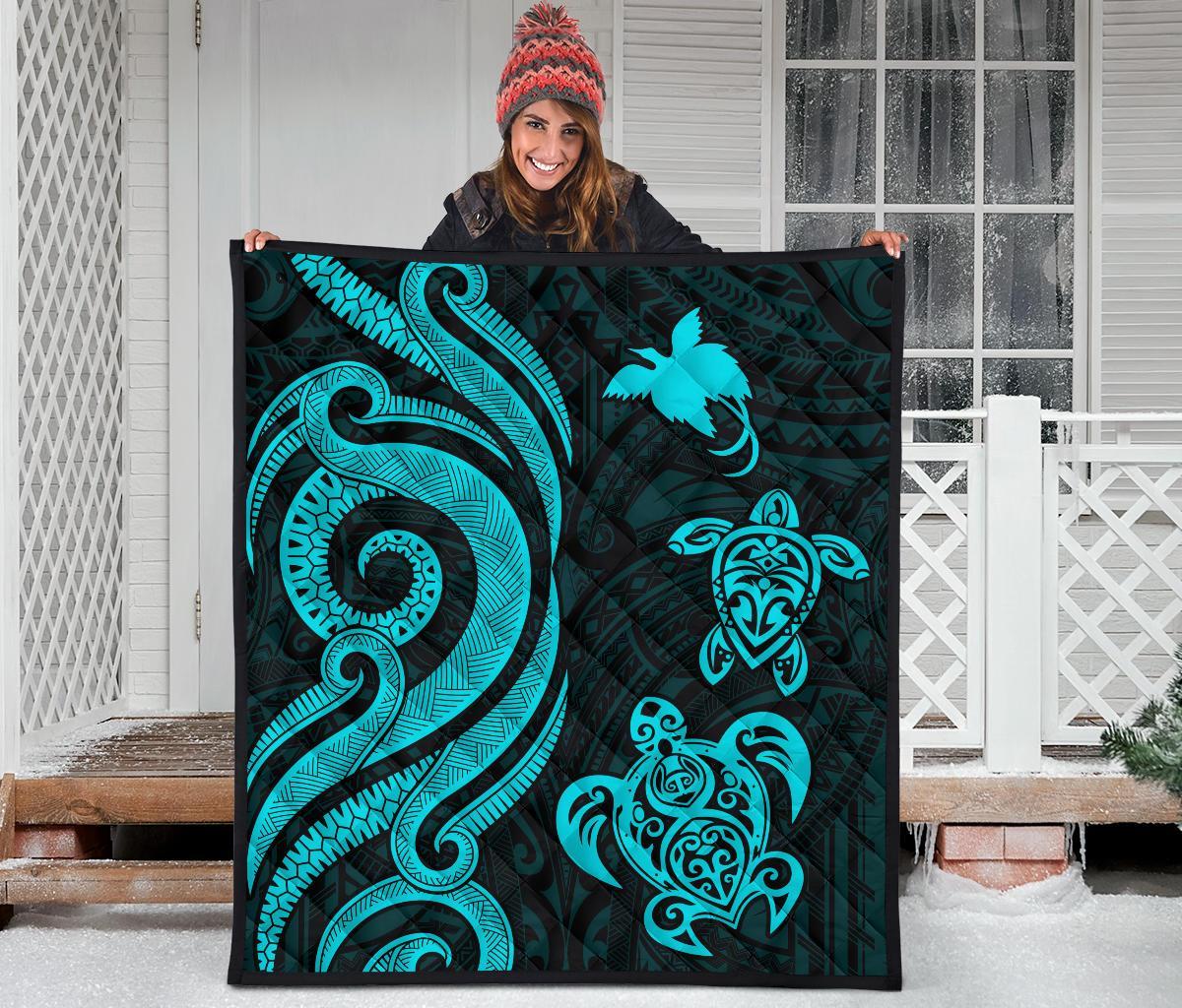 Papua New Guinea Premium Quilt - Turquoise Tentacle Turtle - Polynesian Pride