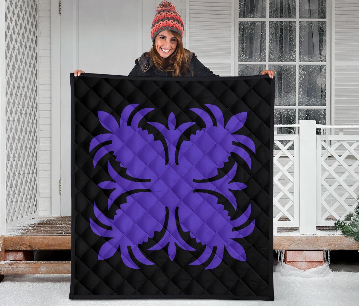 Hawaiian Premium Quilt Royal Pattern - Black And Purple - A2 Style - Polynesian Pride