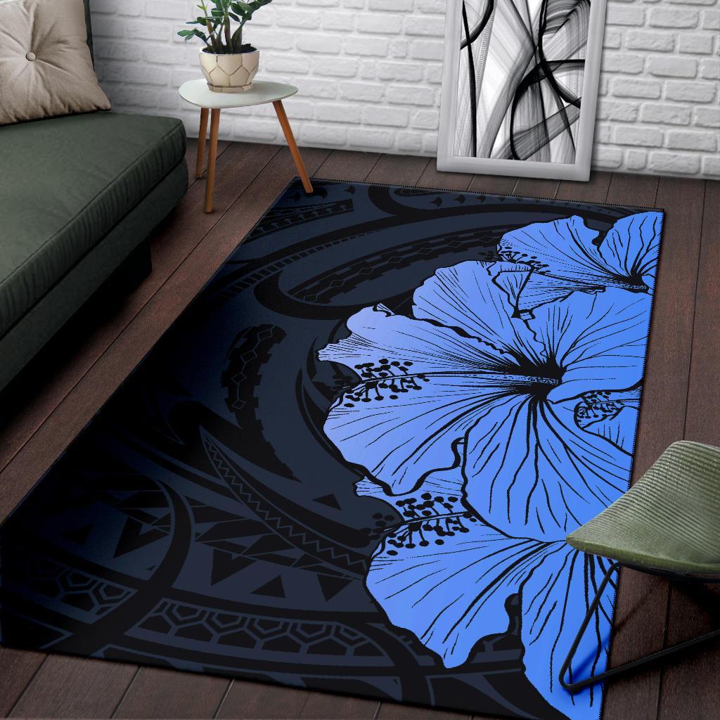 Royal Hibiscus Polynesian Tribal Area Rug Blue AH - Polynesian Pride