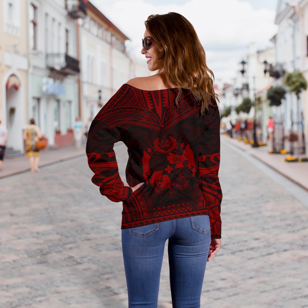Tonga Polynesian Chief Women's Off Shoulder Sweater - Red Version - Polynesian Pride