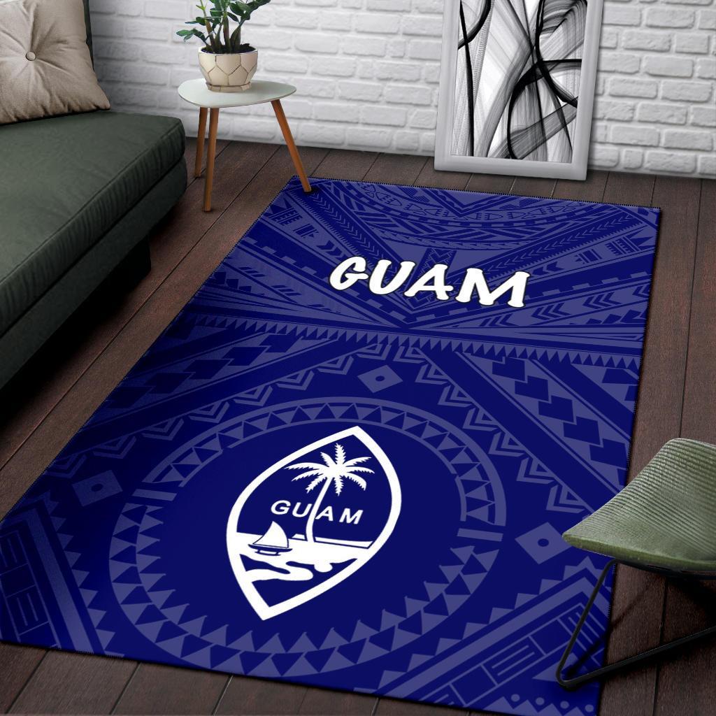 Guam Area Rug - Guam Seal With Polynesian Tattoo Style (Blue) Blue - Polynesian Pride