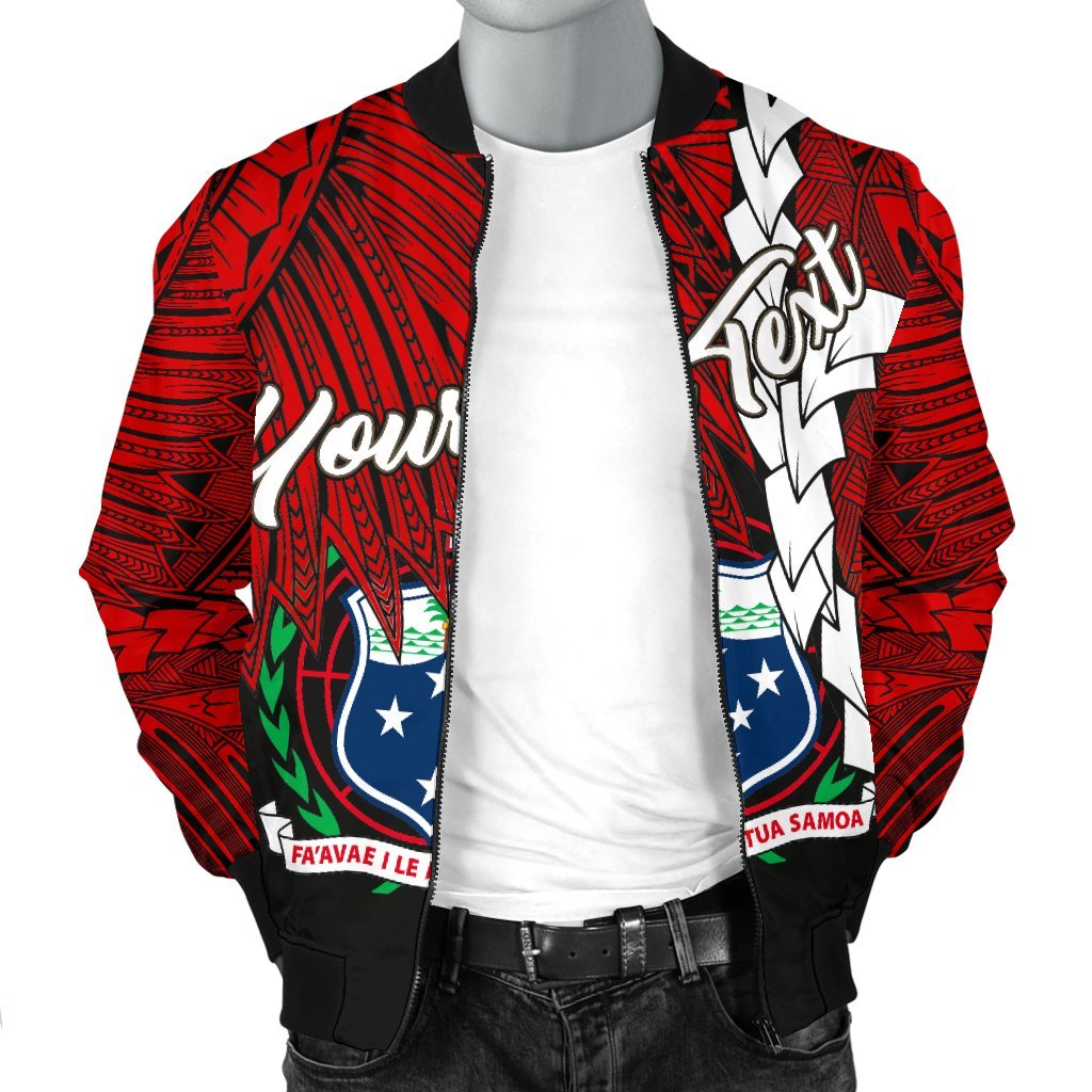 Samoa Polynesian Custom Personalised Men's Bomber Jacket - Tribal Wave Tattoo Flag Color - Polynesian Pride