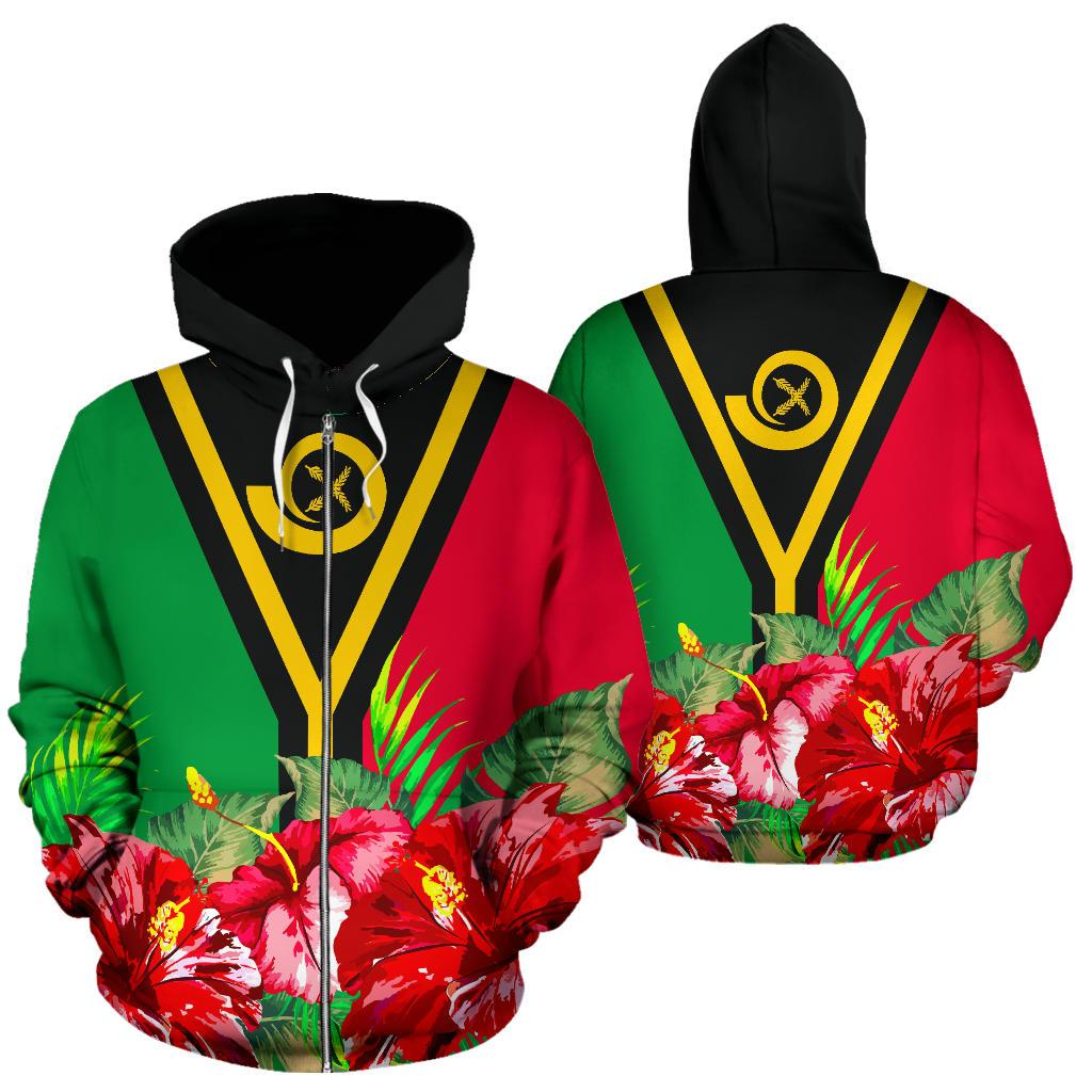 Vanuatu Polynesian Zip Hoodie Flag Hibiscus Unisex Black - Polynesian Pride