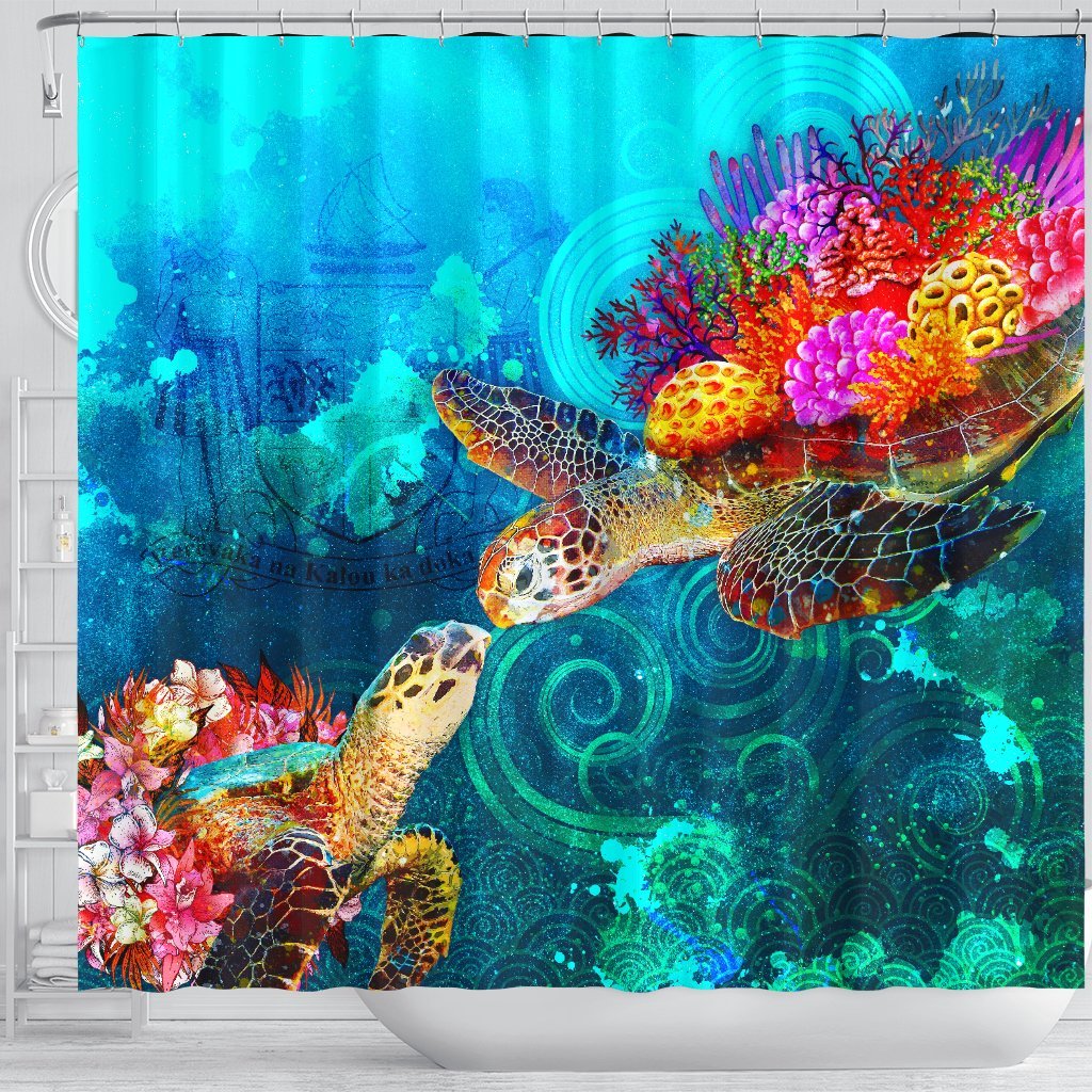 Fiji Shower Curtain - Coat of Arm Sea Turtle Coral Treasure - Polynesian Pride
