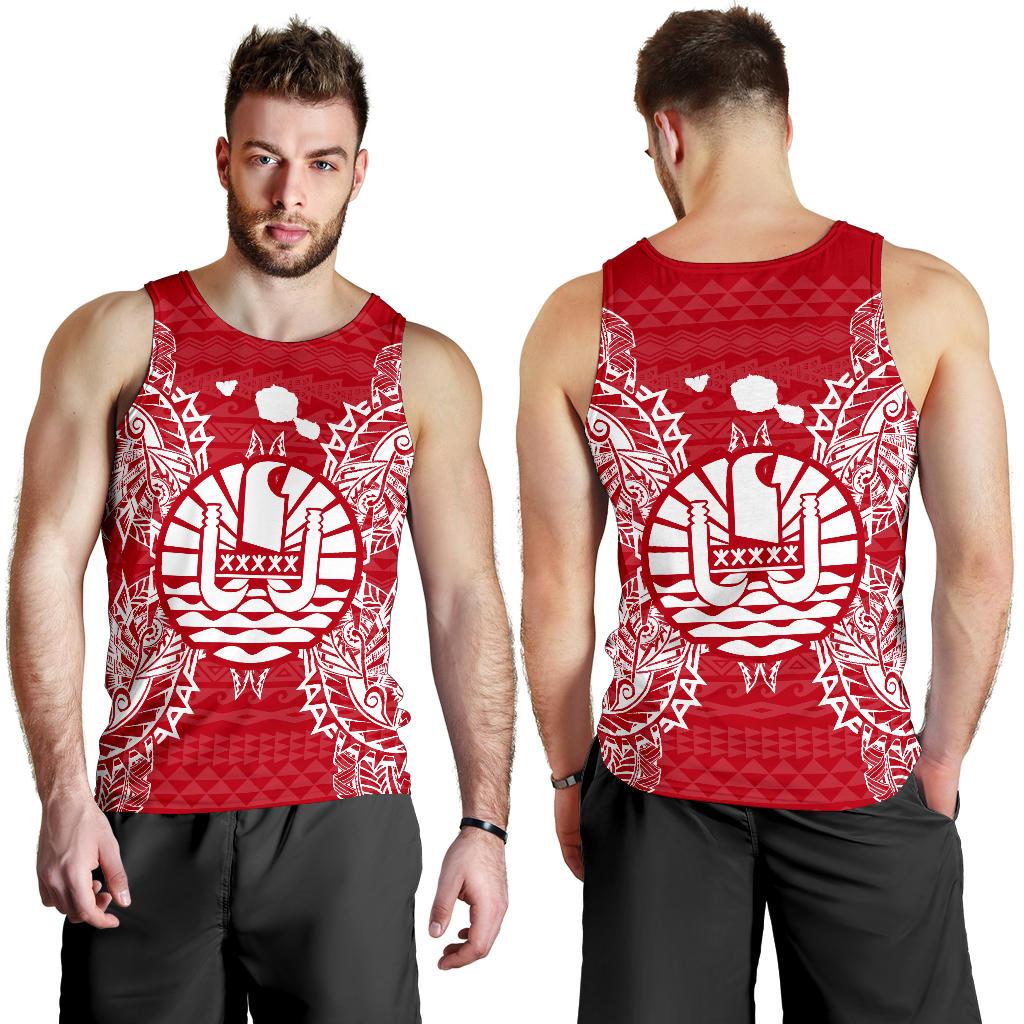 French Polynesia Polynesian Men Tank Top Map Red White - Polynesian Pride