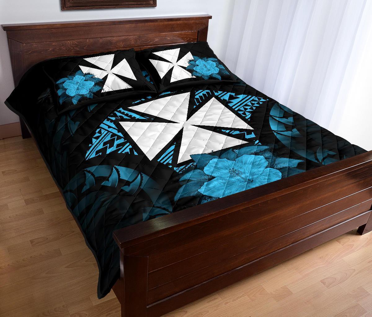 Wallis And Futuna Polynesian Quilt Bed Set Hibiscus Blue - Polynesian Pride