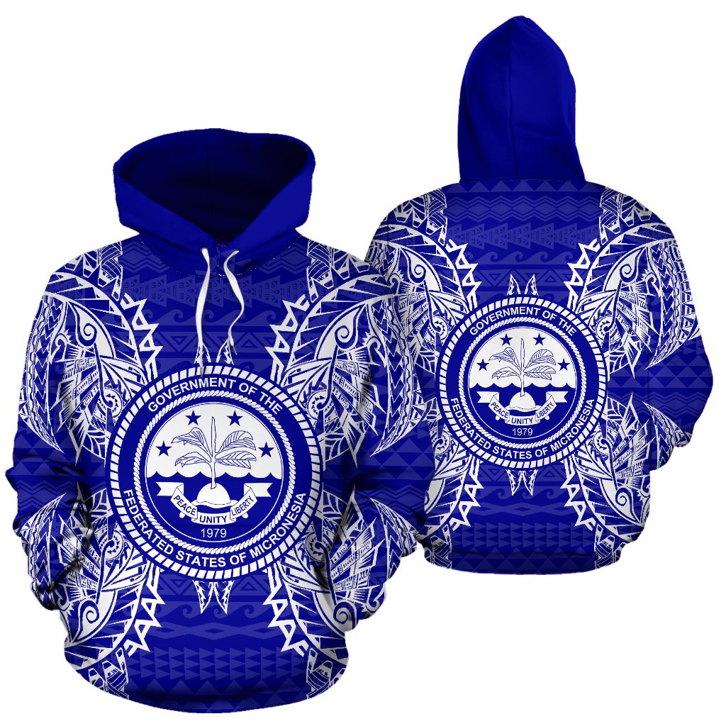 Federated States of Micronesian Polynesian ll Over Hoodie Map Blue Unisex Blue - Polynesian Pride
