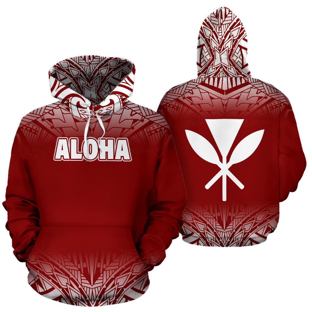 Aloha All Over Hoodie Fog Red Unisex Red - Polynesian Pride