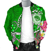 FSM Men's Bomber Jacket - Turtle Plumeria (Green) - Polynesian Pride