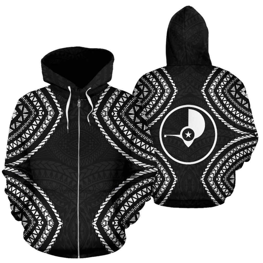 Yap Zip up Hoodie Micronesia Black Warrior Style Unisex Black - Polynesian Pride