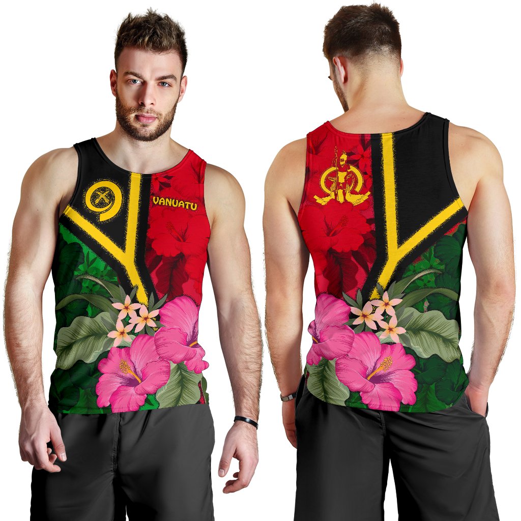 Vanuatu Men's Tank Top - Vanuatu Flag with Hibiscus - Polynesian Pride