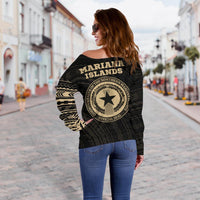 Northern Mariana Islands in My Heart Micronesia Tattoo Style Off Shoulder Sweater A7 - Polynesian Pride