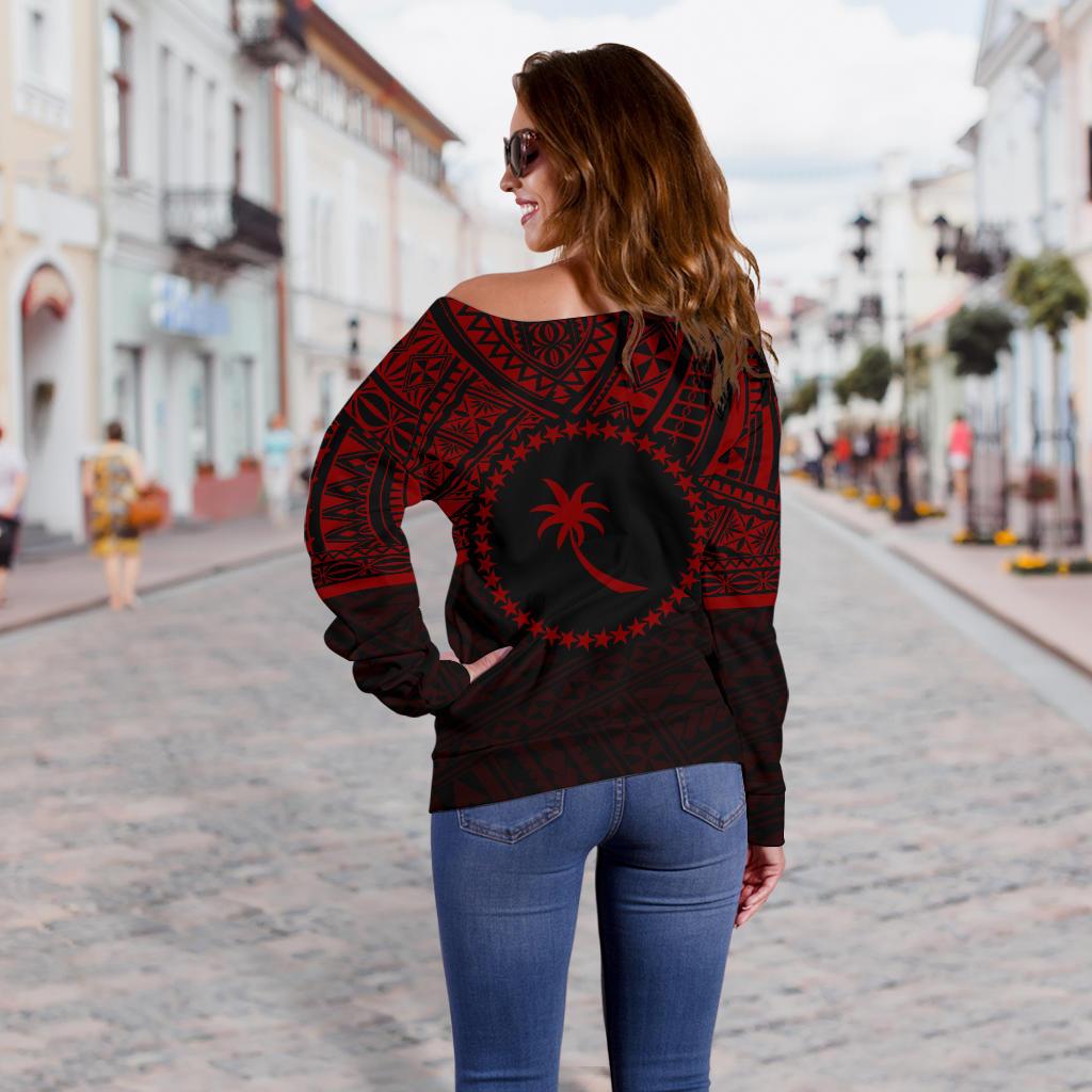 Chuuk Women's Off Shoulder Sweater - Red Version - Polynesian Pride