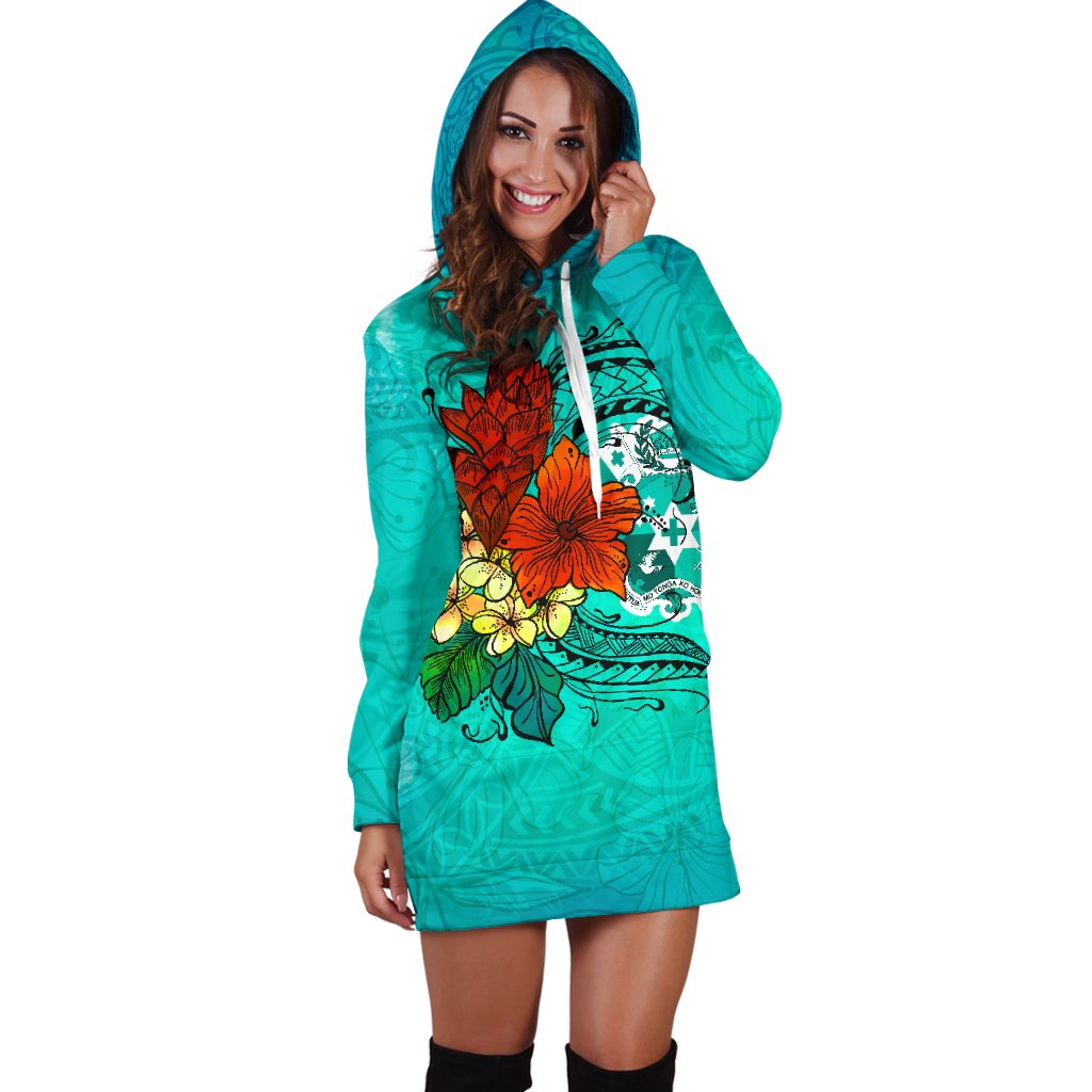 Tonga Women's Hoodie Dress - Tropical Flowers Style - Polynesian Pride