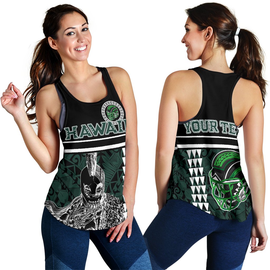 Personalised - Hawaii Kakau Polynesian Warrior Football Women's Racerback Tank - Rainbow Style Green - Polynesian Pride
