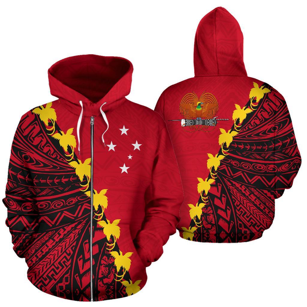Papua New Guinea Zip up Hoodie Papua New Guinea Flag Coat of Arms Unisex Red - Polynesian Pride