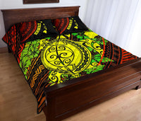 Hawaii Polynesian Quilt Bed Set - Hawaii Yellow Sea Turtle Map & Green Hibiscus - Polynesian Pride