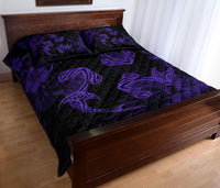 Hawaii Head Hammer Shark Hibiscus Purple Quilt Bed Set - Polynesian Pride