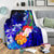 Cook Islands Custom Personalised Premium Blanket - Humpback Whale with Tropical Flowers (Blue) White - Polynesian Pride