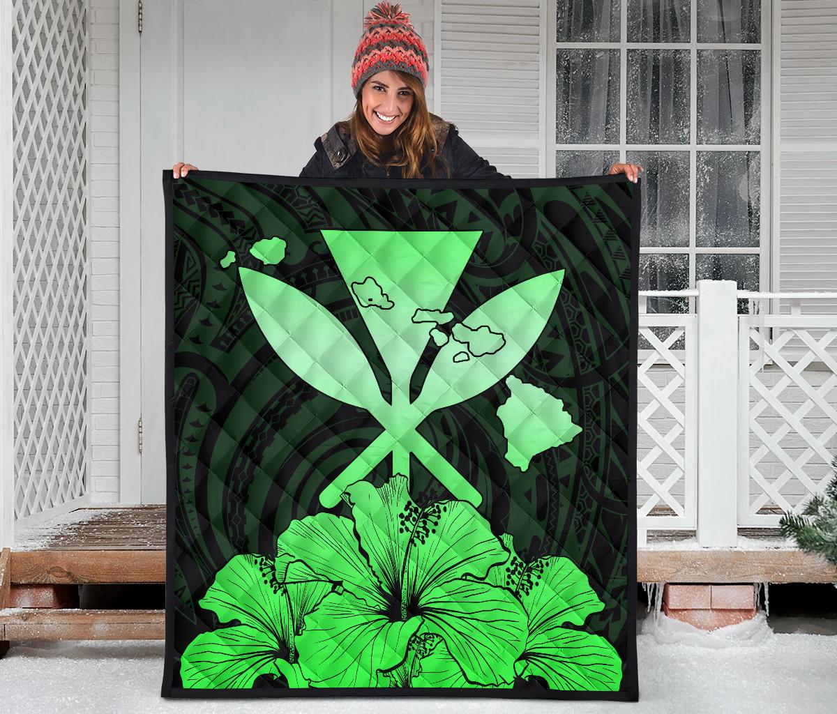 Hawaiian Kanaka Premium Quilt Hibiscus Polynesian Love Green - Polynesian Pride