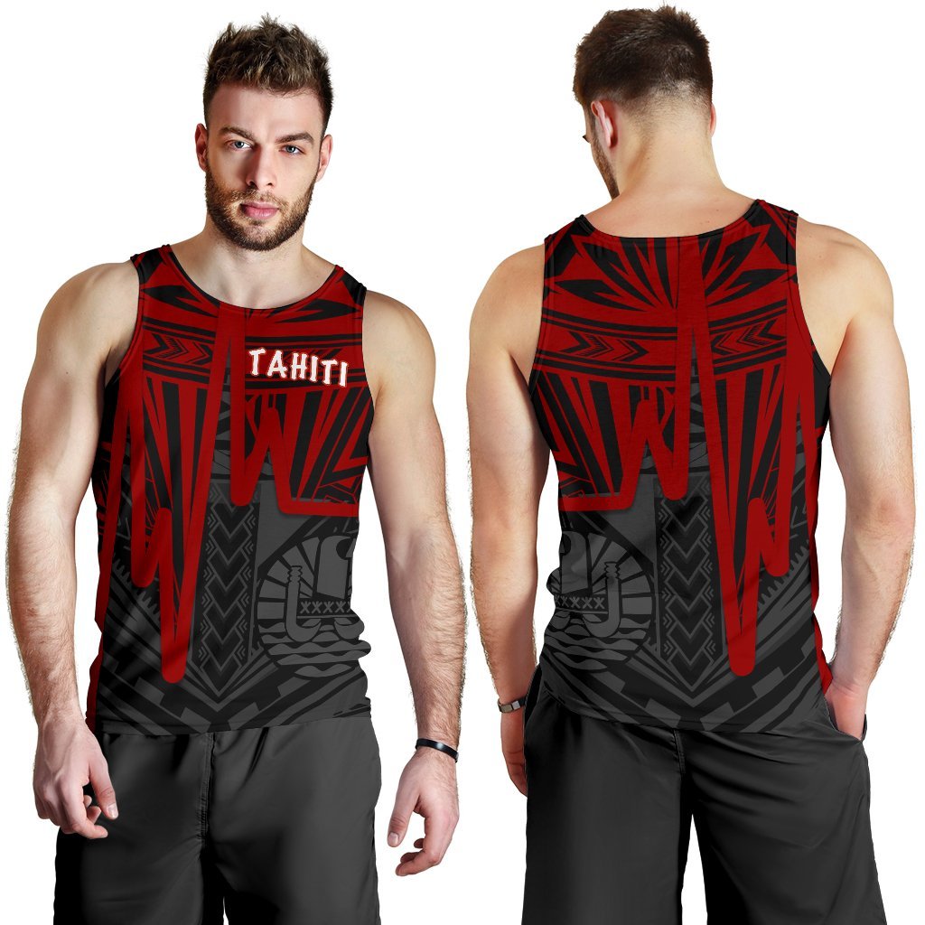 Tahiti Men's Tank Top - Tahiti Seal In Heartbeat Patterns Style (Red) - Polynesian Pride